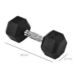Schwarze 8 kg HOMCOM Hantel mit sechseckigen Gewichten und gerändeltem Griff.
