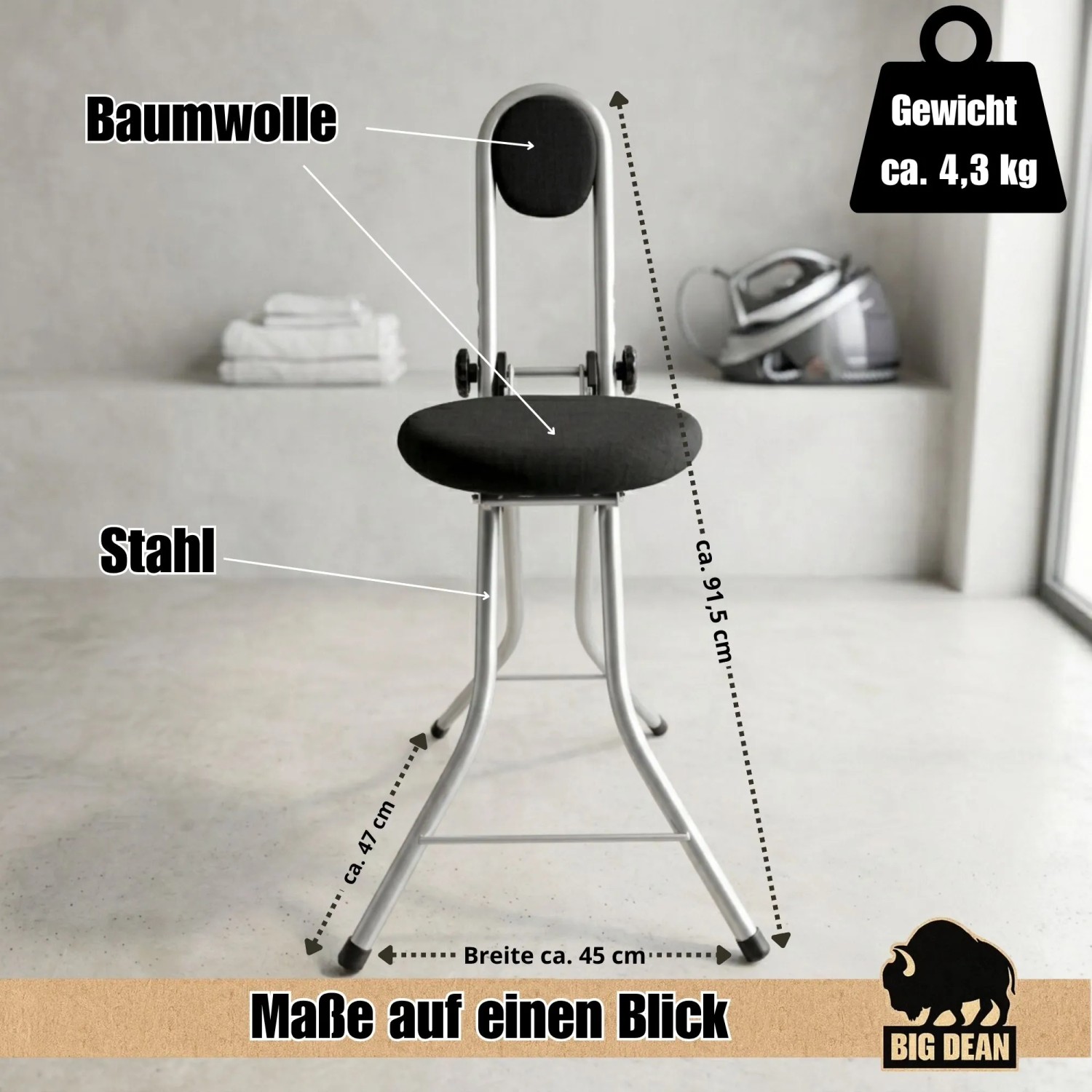 BigDean Bügelstehhilfe Stehhilfe Stehstuhl 4 Fach Höhenverstellbar Klappbar_3