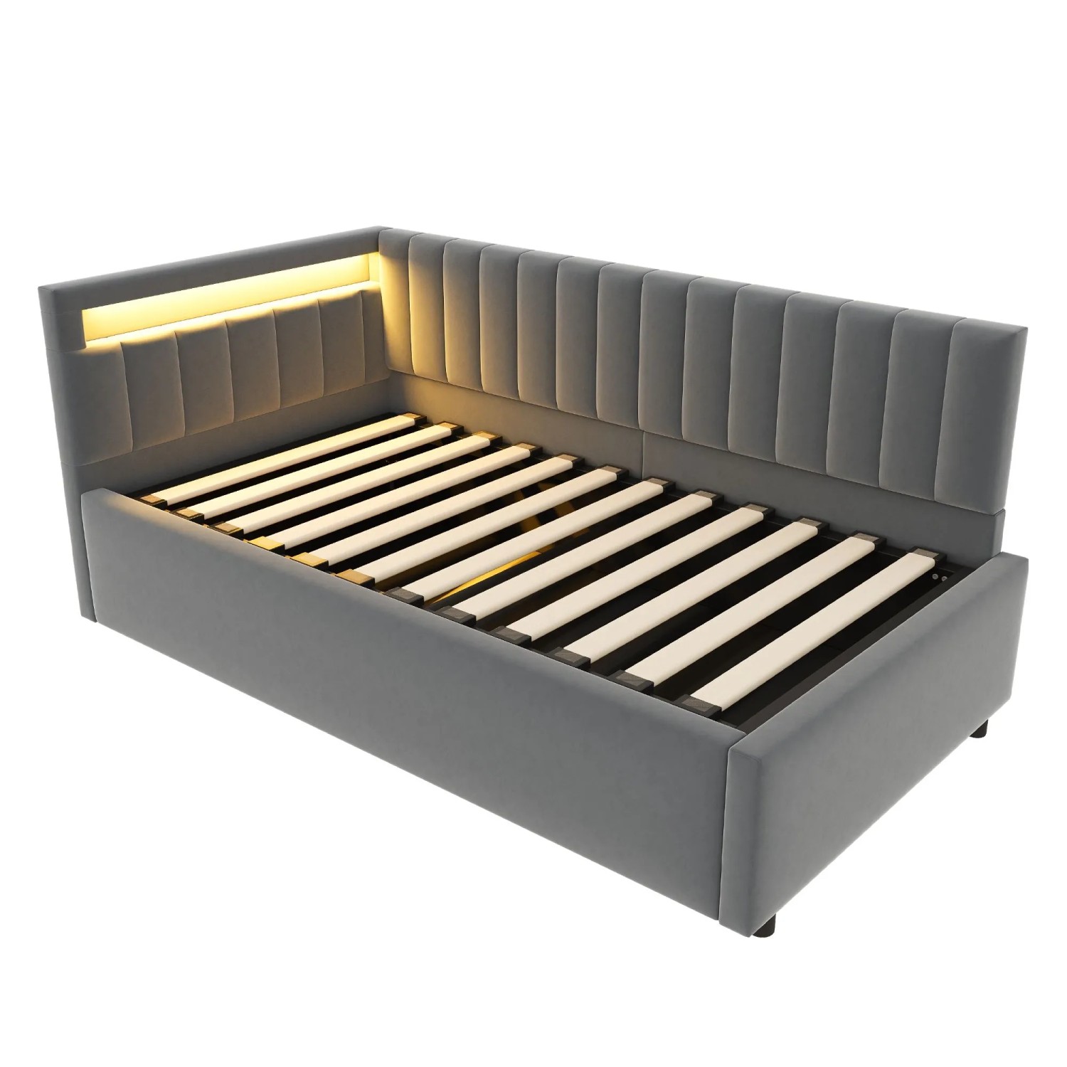 Merax Schlafsofa 90x200cm LED Hydraulik Samt Grau