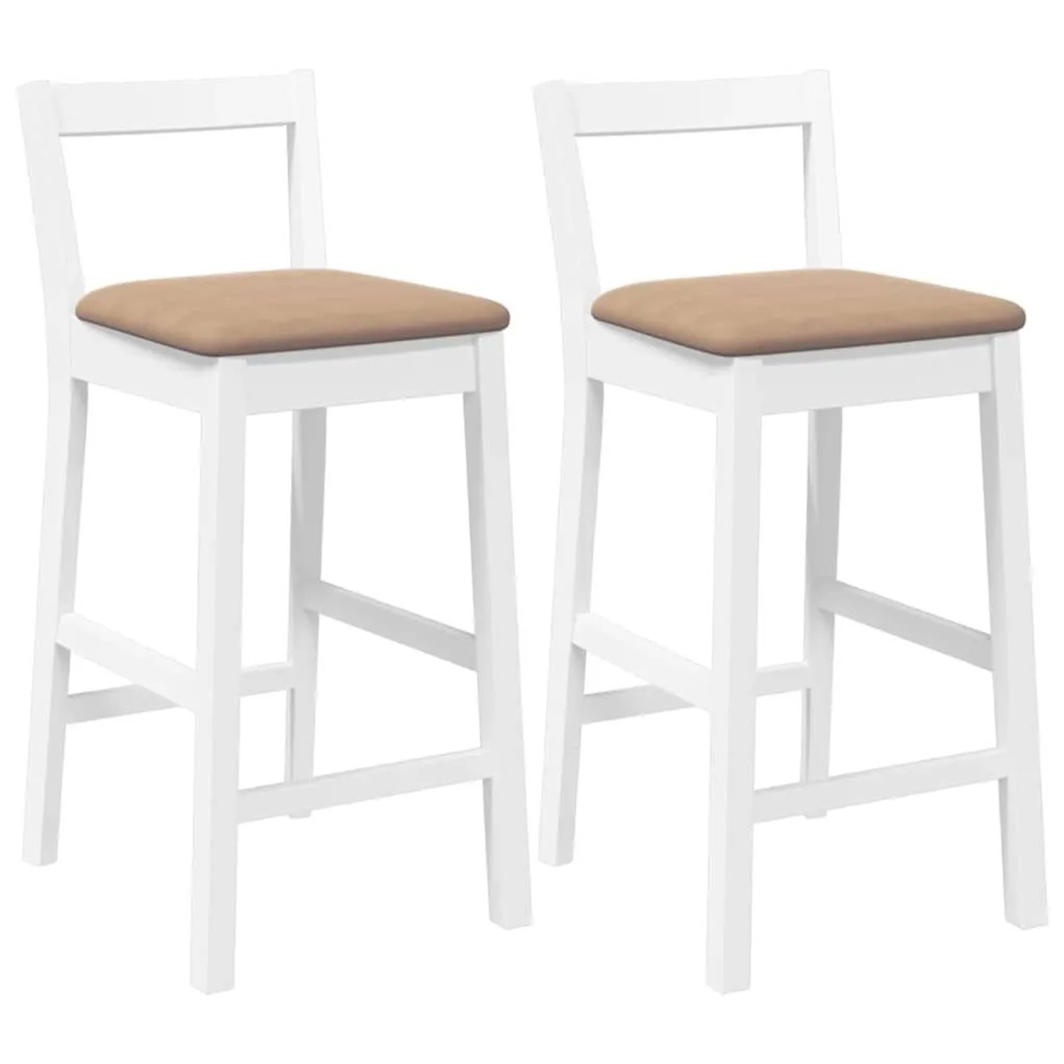vidaXL Barhocker mit Kissen 2 Stk Weiß Massivholz Gummibaum 4102591