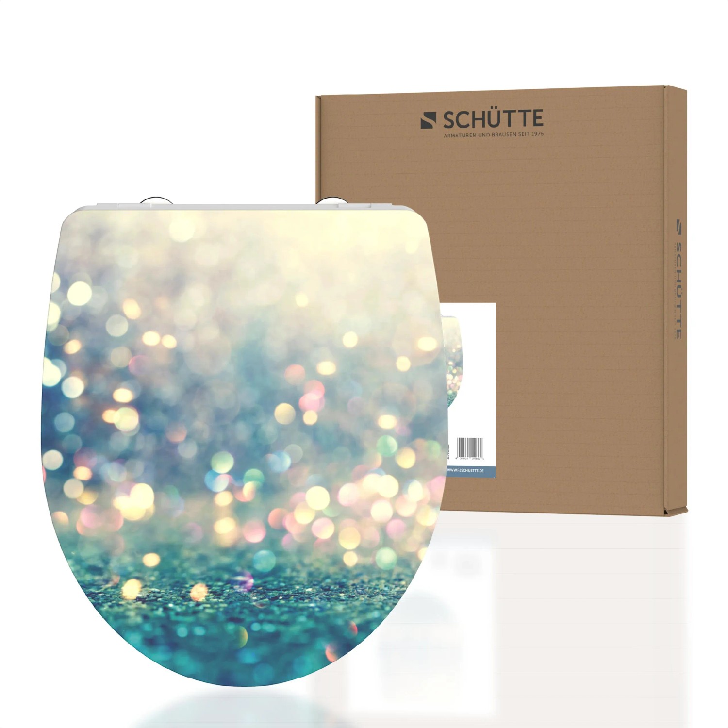 Schütte WC-Sitz Duroplast HG Magic Light mit Absenkautomatik und Glitzer-Design.