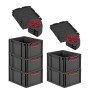 PROREGAL SparSet: 5 Euroboxen Nextgen Color mit Deckel, 20L, schwarz mit roten Griffen. Aufbewahrungsboxen.