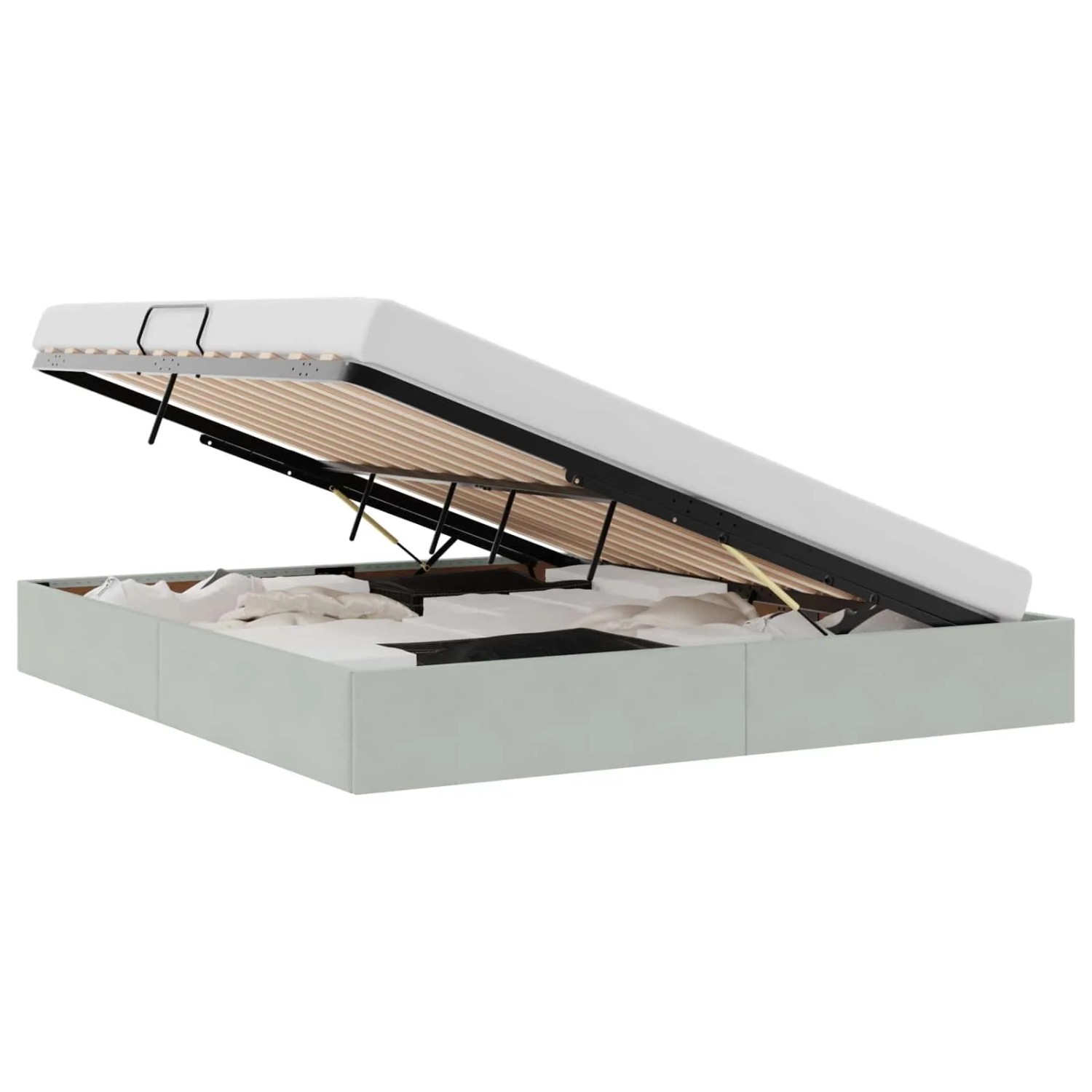 vidaXL Aufbewahrungsbett mit Kopfteil Hellgrau 160 x 200 cm Samt 3442892