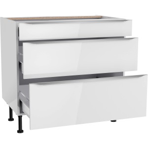 Optifit Unterschrank Arvid986 mit 3 Auszügen, 90x87x58 cm, weiß, für die Küche.