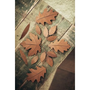 Ferrum Art Design Deko-Blätter aus Edelrost auf Holz, Gartendeko.