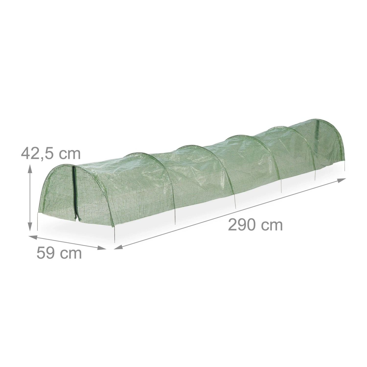 Relaxdays Pflanztunnel PVC und Stahl Grün Transparent Mit Reißverschluss 42,5 cm x 59 cm x 290 cm 530 g_4