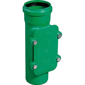 Maigrün Kanalgrundrohr-Reinigungsrohr DN 110 mit Reinigungsöffnung und Schrauben.