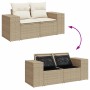 Beige 7-tlg. vidaXL Garten-Sofagarnitur aus Rattan mit Kissen und Stauraum.