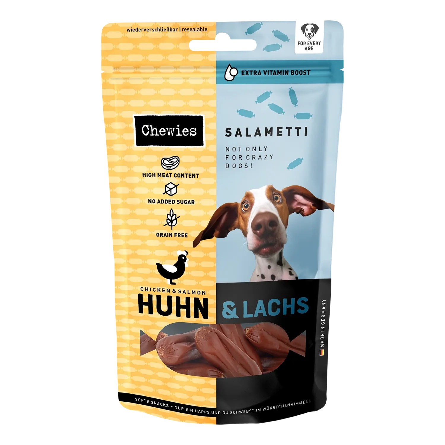 Chewies Hunde-Belohnungssnacks Salametti Huhn und Lachs 200 g