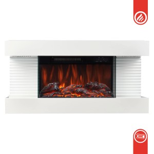 Weißer Kaminio Elektrokamin Liz Wandkamin mit 3D-Flammeneffekt und Ambilight.