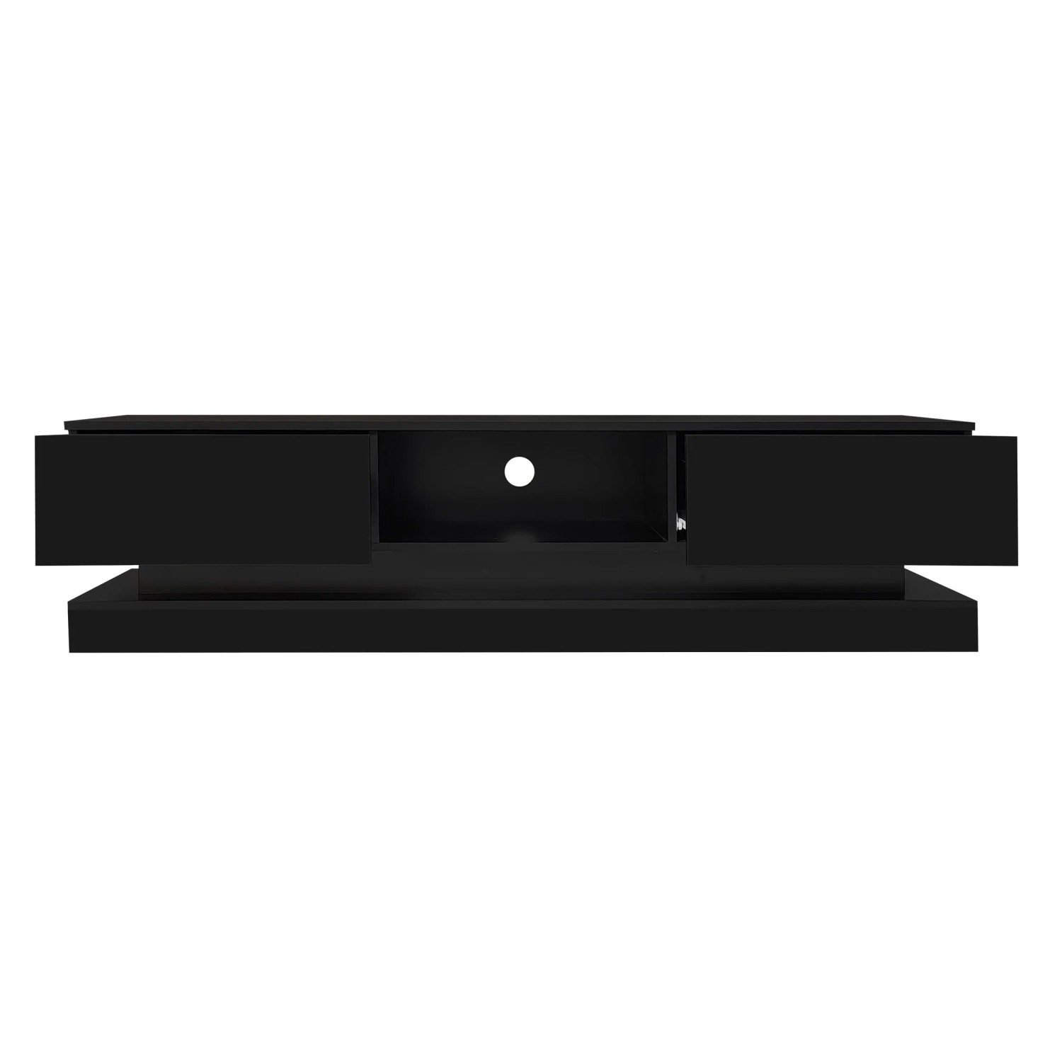 ModernLuxe TV Lowboard Hochglanz mit 2 Schubladen Offenem Fach Led Spanplatte Schwarz
