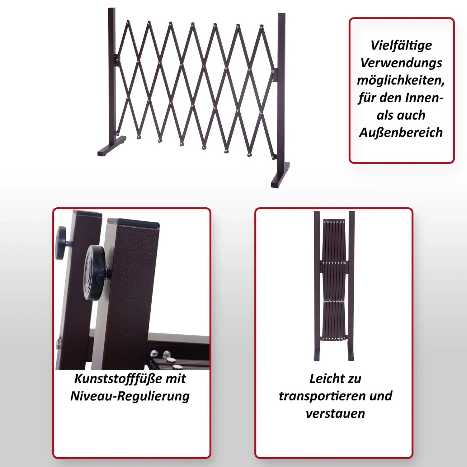 Flexibles MCW Absperrgitter, 103x31-261cm, braun, für Garten und Innenbereich.