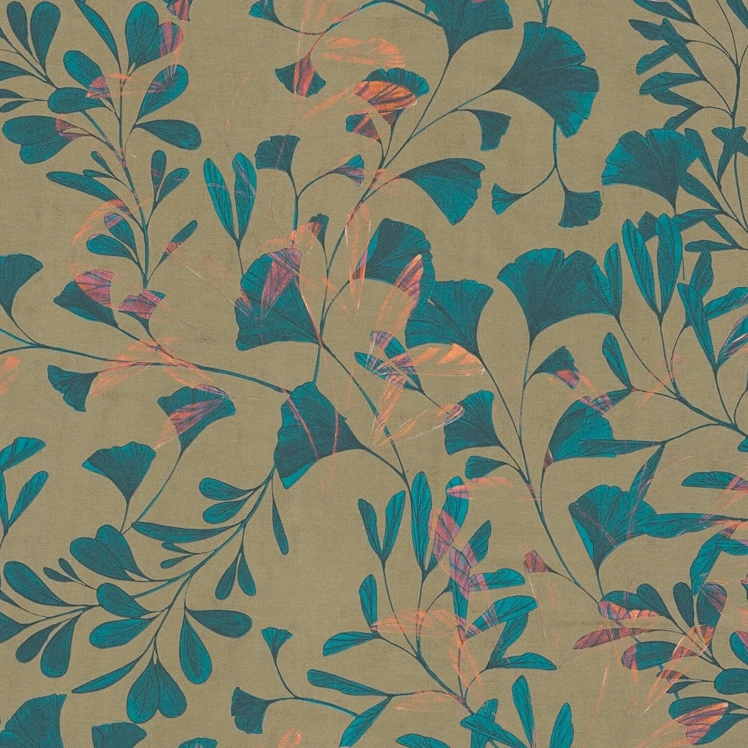 PROFHOME 782232-GU Natur Tapete Floral Matt Braun Türkis-Blau Rosa 0,53 m x 10,05 m 5,33 m2