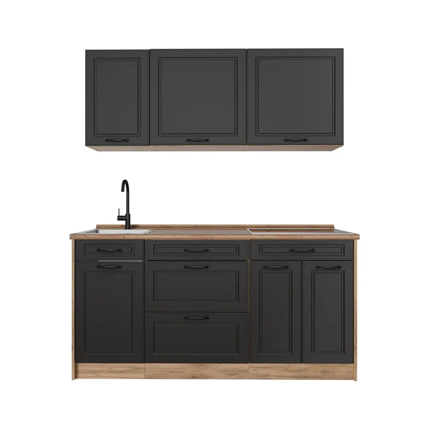 Vicco Singleküche R-Line Anthrazit Landhaus/Goldkraft Eiche 160 x 82 Arbeitsplatte Goldkraft Eiche Art Nr 67731