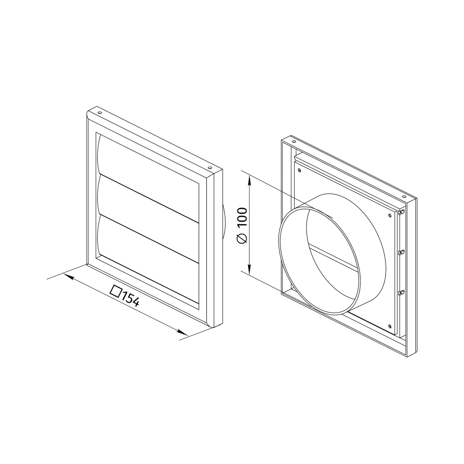 Dunkelgraue Jalousieklappe System 100, Lüftungsgitter aus Kunststoff, 154x154mm.