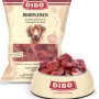 Dibo Hunde-Barf Rindfleisch 500g: Packung und Schale mit rohem Frostfutter für Hunde.