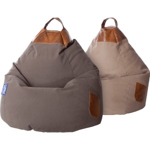 Zwei Sitting Point Sitzsäcke Jamie, 220 l, in Sand und Grau mit Tragegriff und Seitentasche.