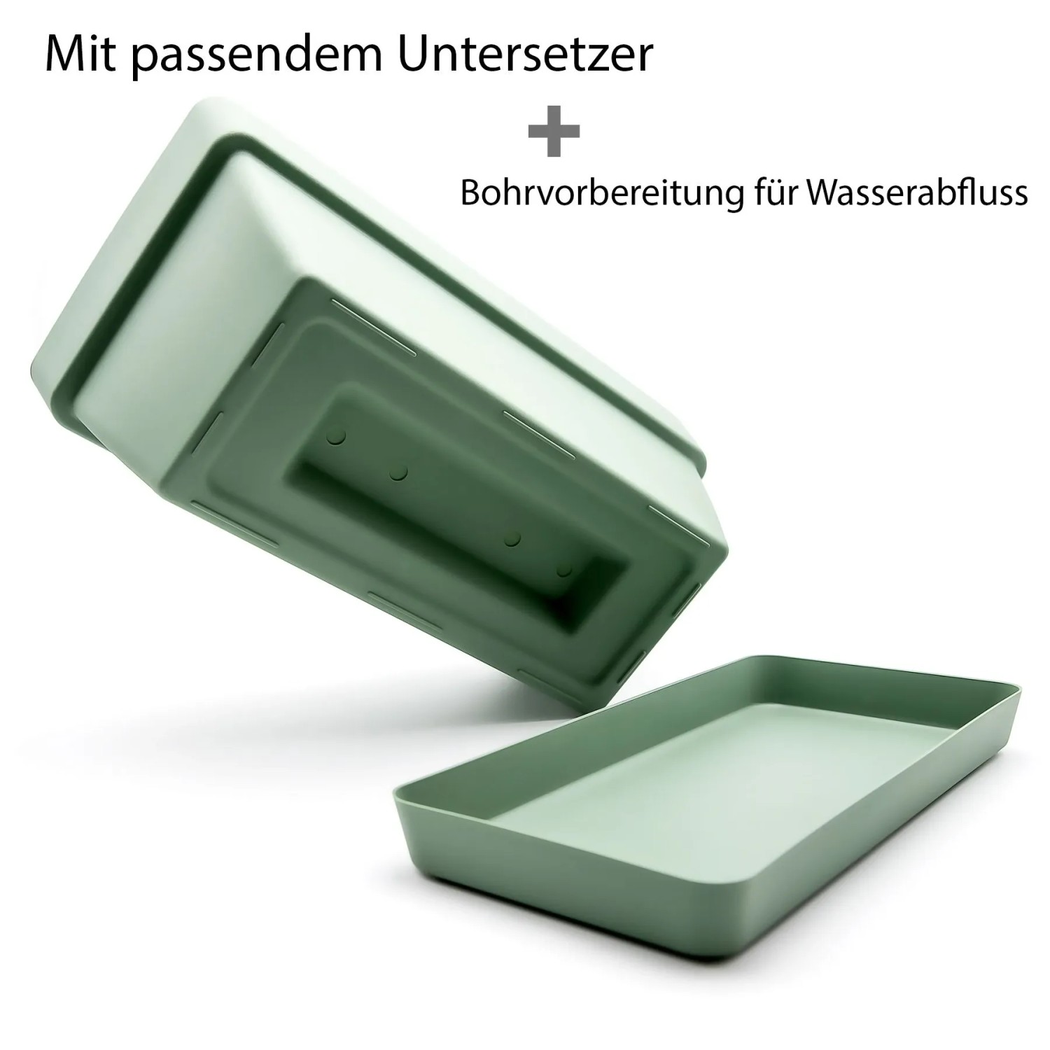 3er Set olivgrüne BigDean Blumenkästen 40 cm mit Untersetzer für Balkon und Innenräume.