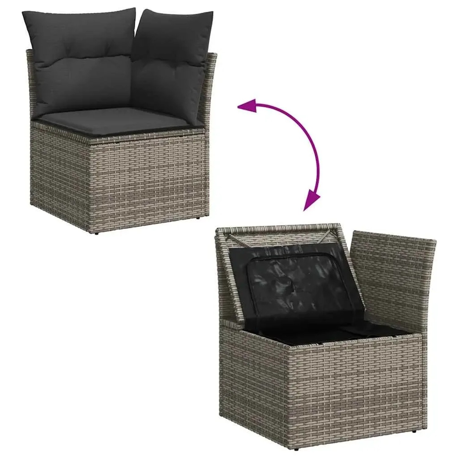 vidaXL Garten-Sofagarnitur, 5-tlg., grau, Poly Rattan, mit Stauraum und Kissen.