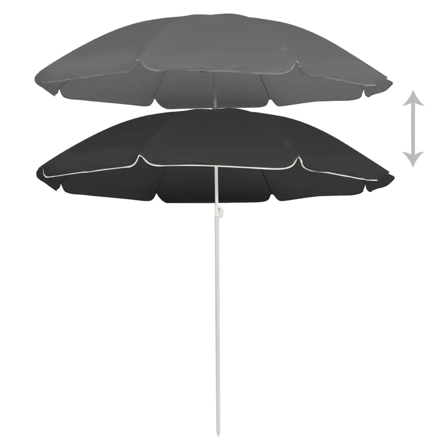 Anthrazitfarbener furnicato Sonnenschirm mit Stahlmast, 180 cm Durchmesser. Balkonschirm.