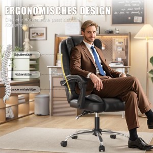 Schwarzer, ergonomischer Rattantree Bürostuhl mit hoher Rückenlehne und Liegefunktion.