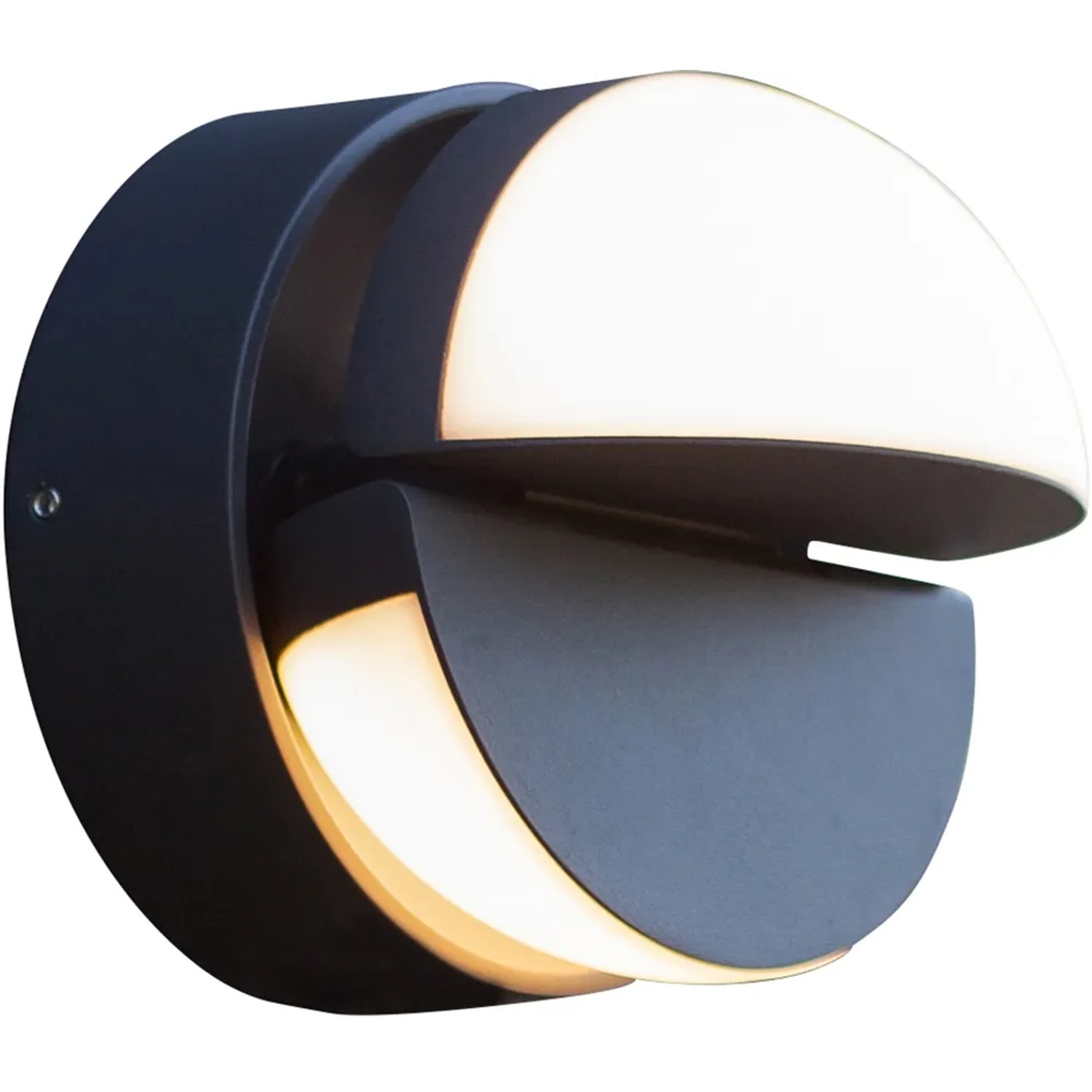 Moderne Lutec LED-Außenwandleuchte Eklips in Anthrazit mit zwei drehbaren Leuchtenköpfen.