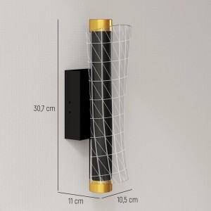 HOMCOM Wandleuchte 2er Set mit LED Licht im Gitterdesign, schwarz/gold. Moderne Wandlampe für Innenräume.