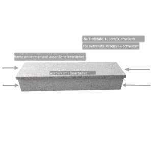 Pedras Salgadas Außentreppenbelag, geflammter Granit, 105cm breit, Set mit Tritt- und Setzstufen.