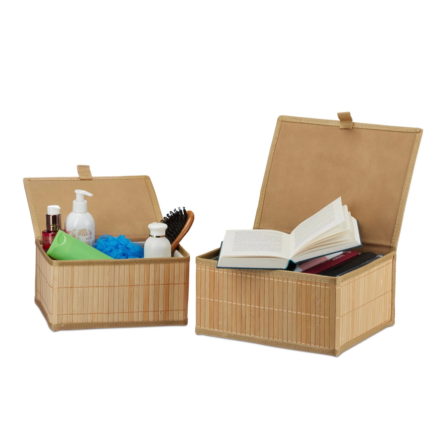 Relaxdays Aufbewahrungskorb 2-tlg. Bambus Natur Staubfrei 14 cm x 30 cm x 23 cm 820 g