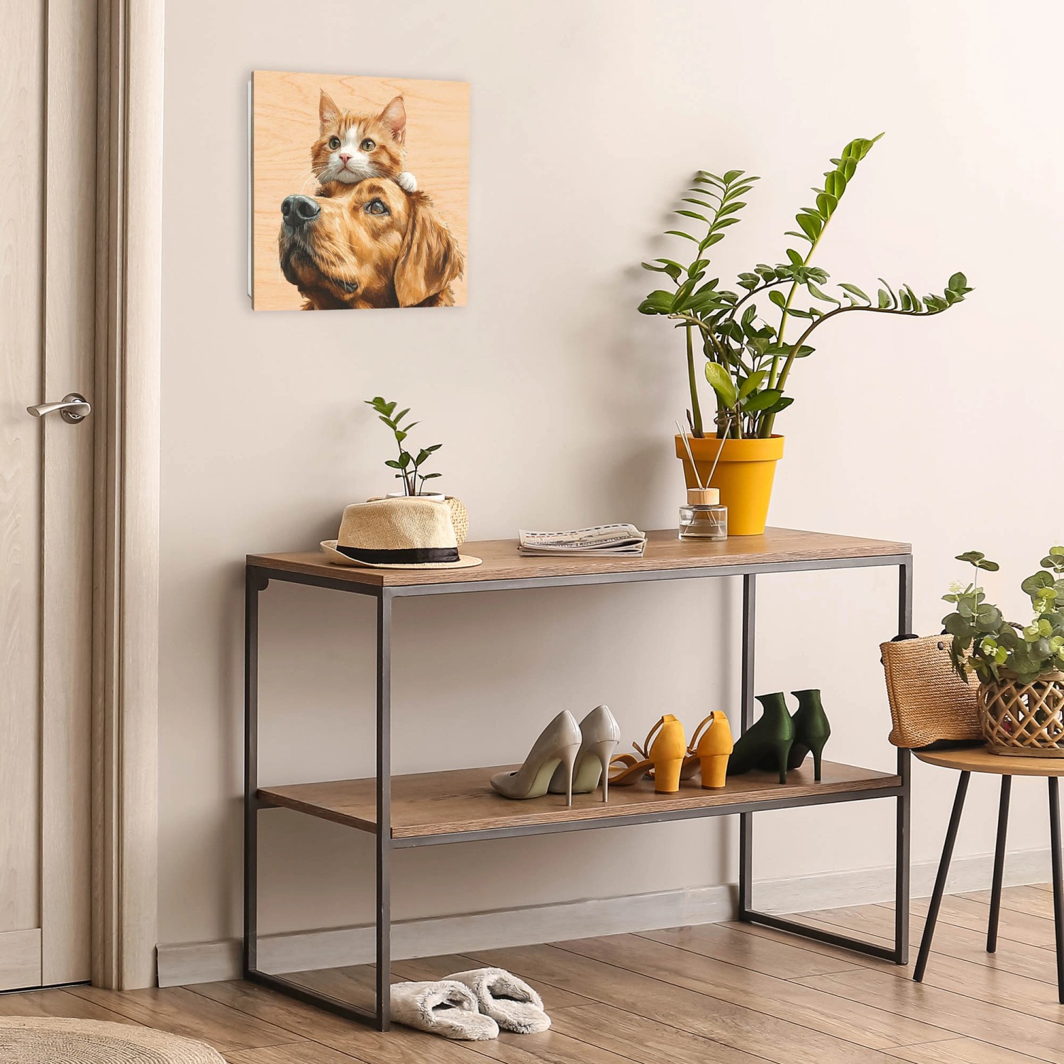 Banjado Schlüsselbox mit Katzen- und Hundemotiv. Schlüsselkasten aus Holz, 30x30cm, weiße Box mit 50 Haken.