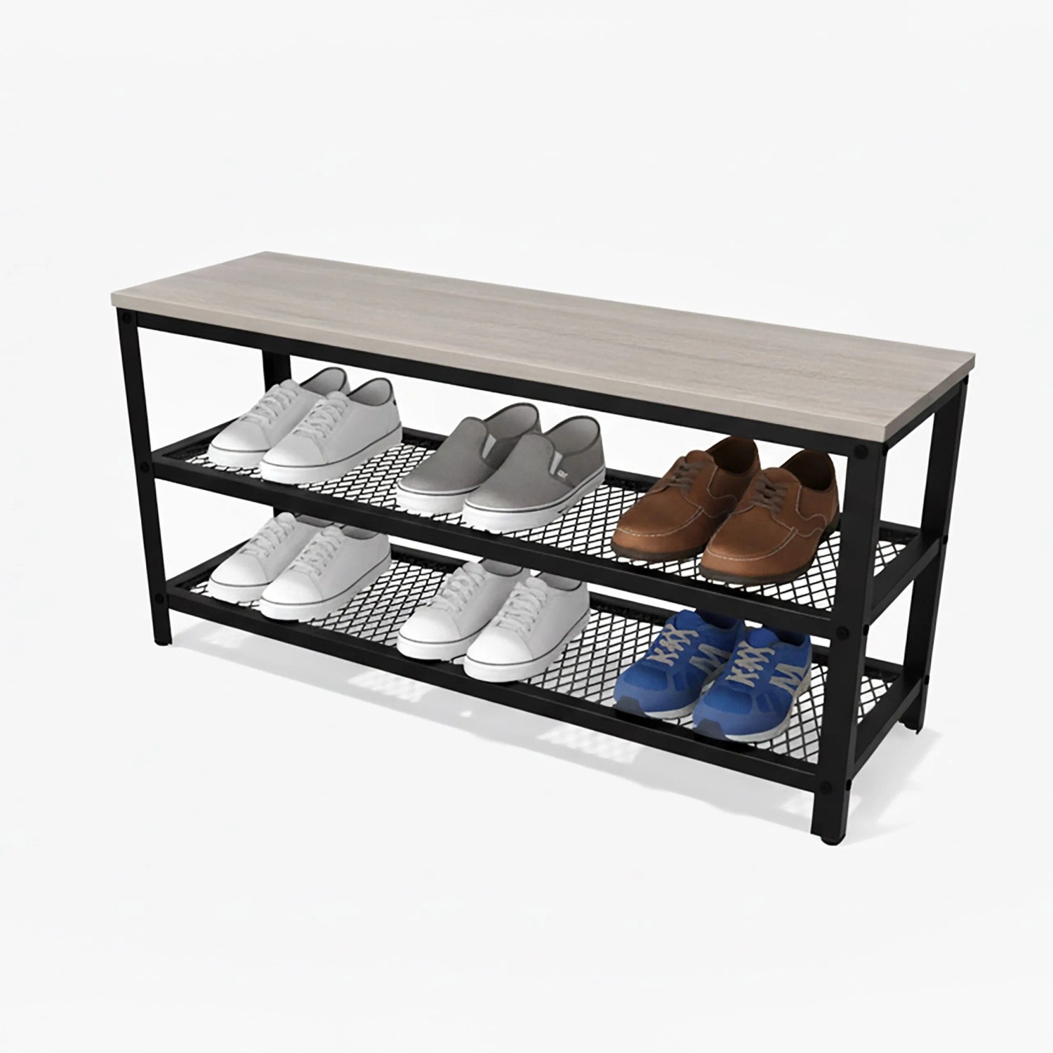 Relaxdays Schuhbank Stahl Schwarz Grau mit 2 Schuhablagen 45 cm x 100 cm x 30 cm