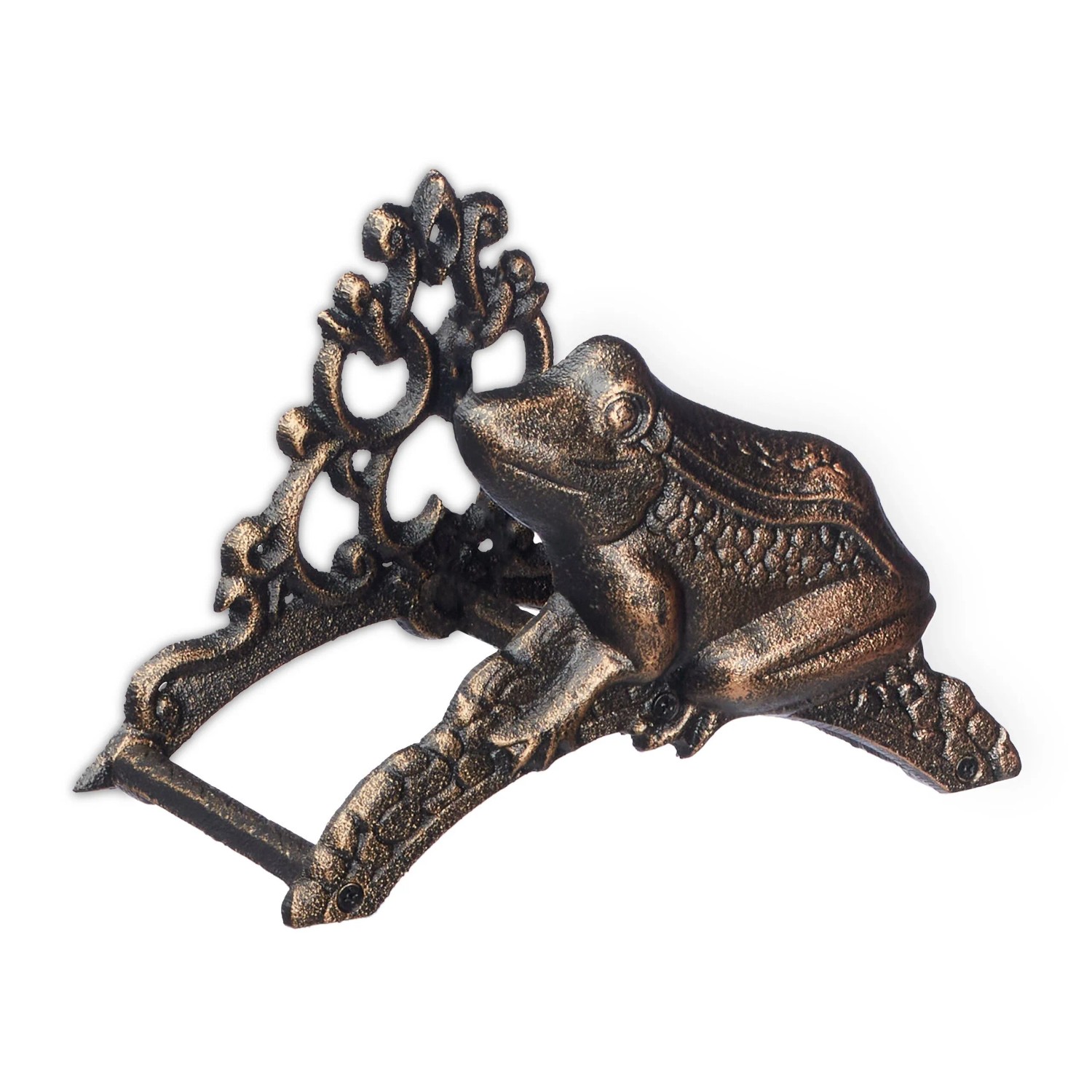 Relaxdays Wandschlauchhalter Gusseisen Bronze Schwarz mit Frosch 18,5 cm x 26,5 cm x 16,5 cm 1,8 kg