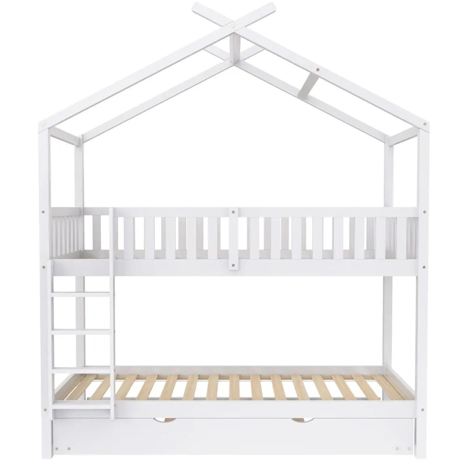 KOMHTOM Hochbett  Kinderbett  Jugendbett  90 x 200 Cm  Ausziehbett  Platzsparendes Design  Weiß