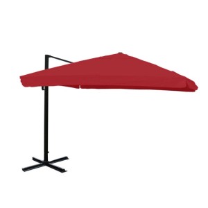 Bordeauxroter MCW Ampelschirm 3x3m mit Aluminiumgestell und Kurbel, auf schwarzem Bodenkreuz. Ideal für Garten & Terrasse.