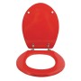 MSV WC-Sitz Cleo, MDF, rot glänzend, mit Edelstahlscharnieren, geöffnet.