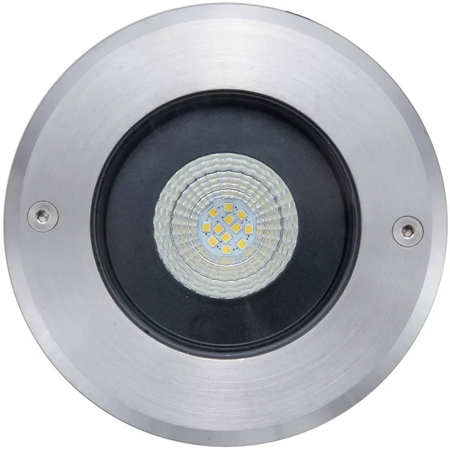 Lutec Denver LED-Bodeneinbaustrahler aus Edelstahl, Aufsicht.