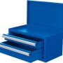 Blaue Mini Toolbox mit 2 Schubladen und Deckel, ideal zur Aufbewahrung von Kleinteilen.