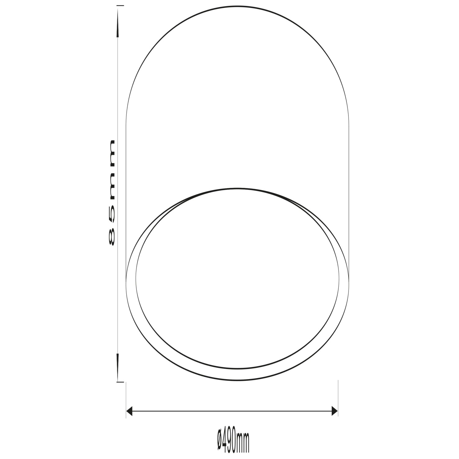 Skizze der LED-Deckenleuchte Slimline, Ø 49cm, Sand/Weiß, mit Maßangaben.
