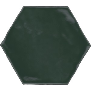 Grüne, glänzende Artisa Hexagon Wandfliese aus Steingut, 15x17,5 cm.