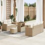 Beiges 8-tlg. vidaXL Garten-Sofa-Set aus Poly Rattan mit höhenverstellbarem Tisch.