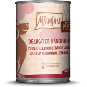 Mjamjam Nassfutter Delikates Känguru, 400g Dose für Hunde. Getreidefreies Alleinfuttermittel mit Kängurufleisch.