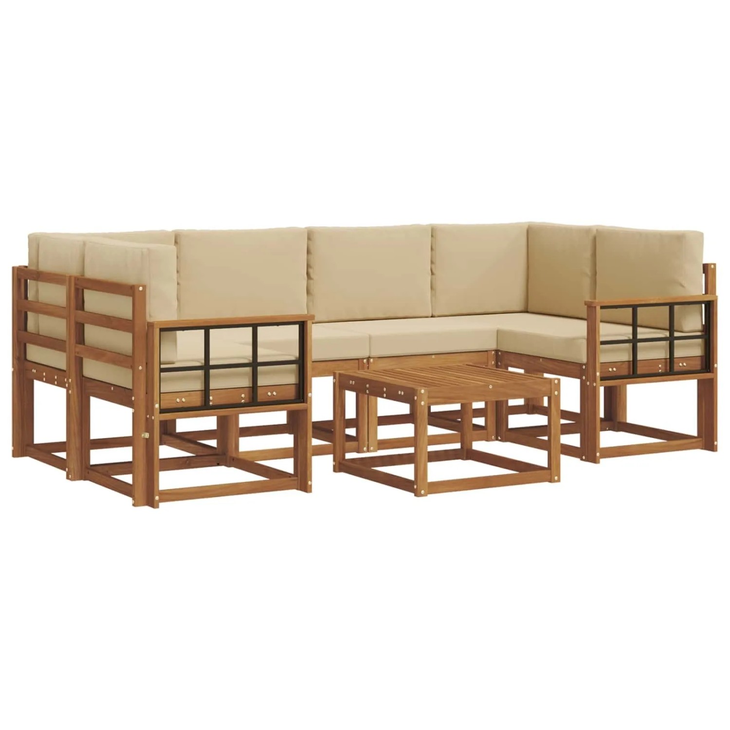 vidaXL Outdoor-Sofagarnitur mit Kissen 7-Tlg Natur und Beige 3366091