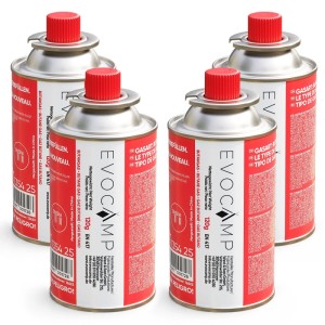Evocamp Gaskartusche 4x 120g Butangas Kartusche für Campingkocher und Gasbrenner mit Selbstdichtendem Bajonettventil