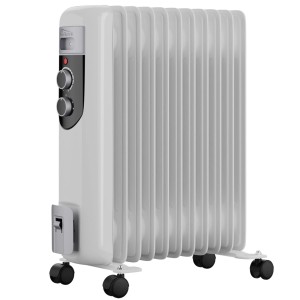 Weißer TroniTechnik Ölradiator TT-OR 111 mit 11 Rippen, 2500 Watt und Rollen.