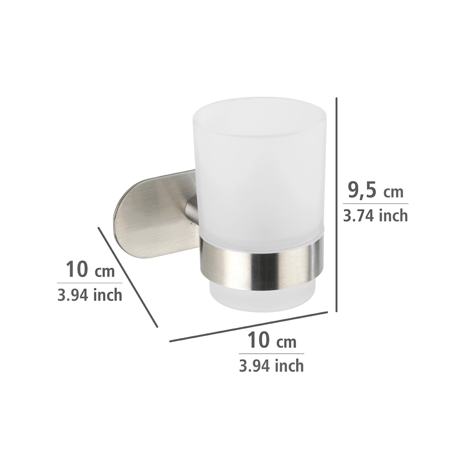 Wenko Zahnputzbecherhalter Uno Orea Matt, Edelstahl, mit satiniertem Glasbecher und Wandhalterung.