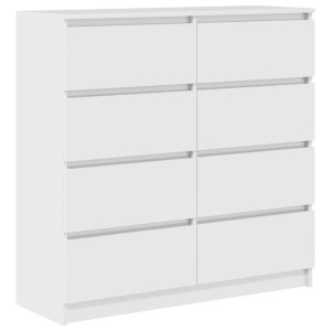 Weißes vidaXL Sideboard (100x35x99 cm) aus Holzwerkstoff mit acht Schubladen.