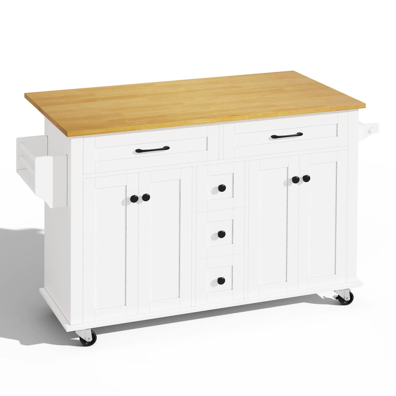okwish Küchenwagen mit Ausklappbarer Arbeitsplatte Schubladen 140x40-65x89cm Weiß