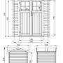 Technische Zeichnung: Timbela Holz-Gartenhaus M369F mit Maßen. Ideal zur Planung Ihres Gartenhauses.