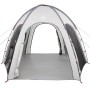 Graues vidaXL Poolzelt mit Kuppeldach aus Polyester, offenem Eingang und grauer Bodenplane. Vielseitiger Pavillon.
