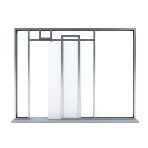 Schiebetür-Set PurePocket mit Holztür, zargenlos, grau, 211x86 cm. In Wand laufende Tür mit Griffmuschel.